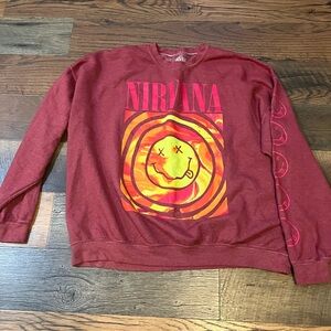Urban Outfitters Pink and Yellow Nirvana Crewneck Sweater